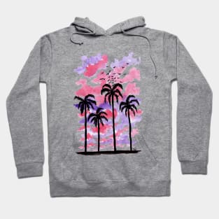 Pastel Clouds Coconut Trees Gouache Painting Hoodie